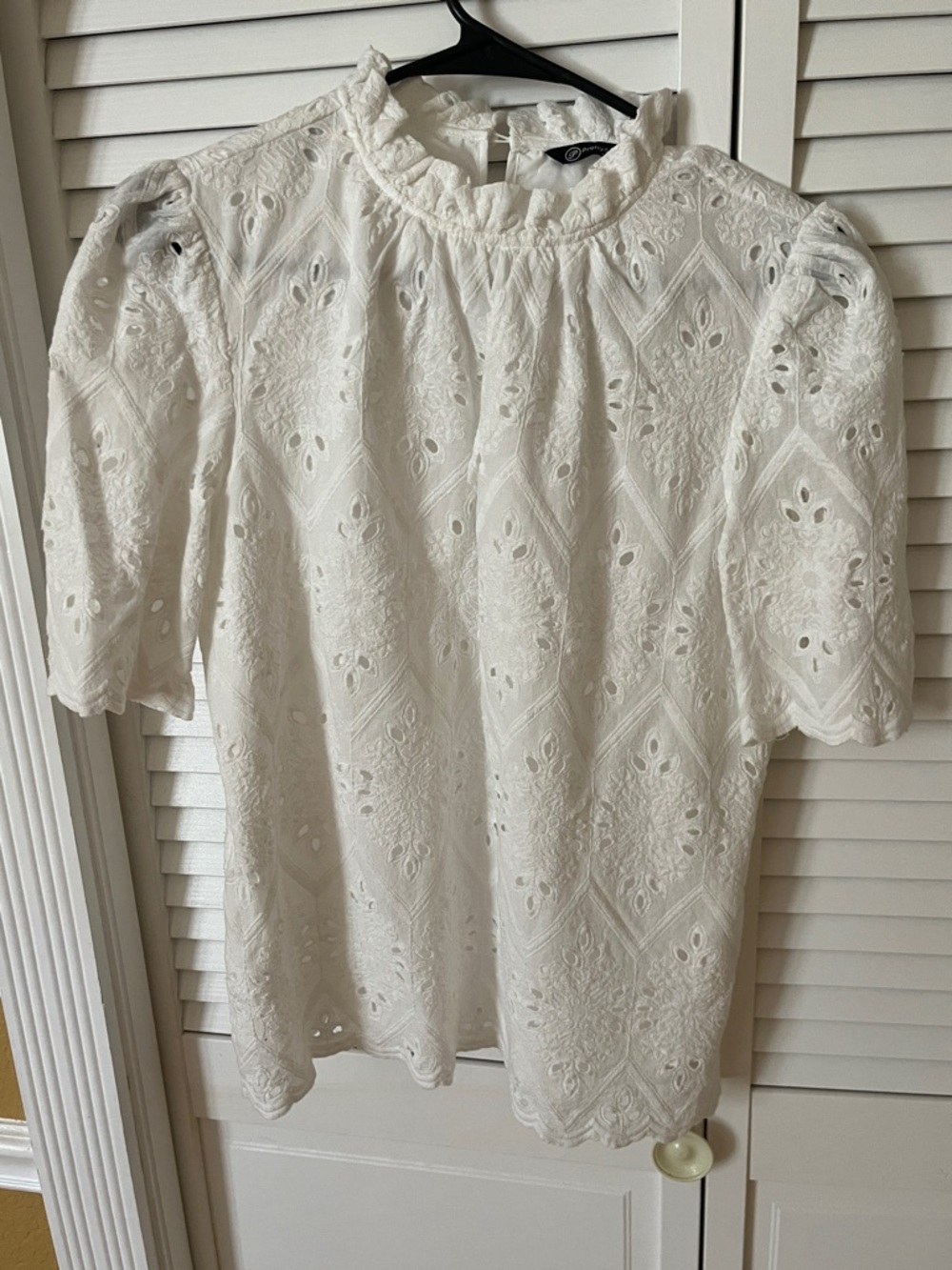 White Eyelet Ruffle Neck Women’s Top